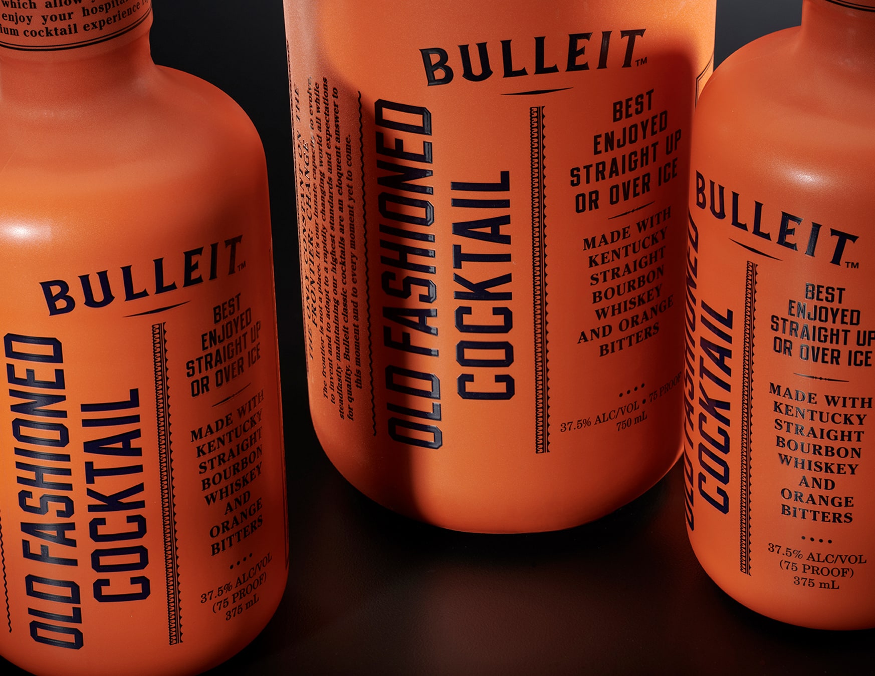Bulleit ready-to-pour old fashioned bottle group detail