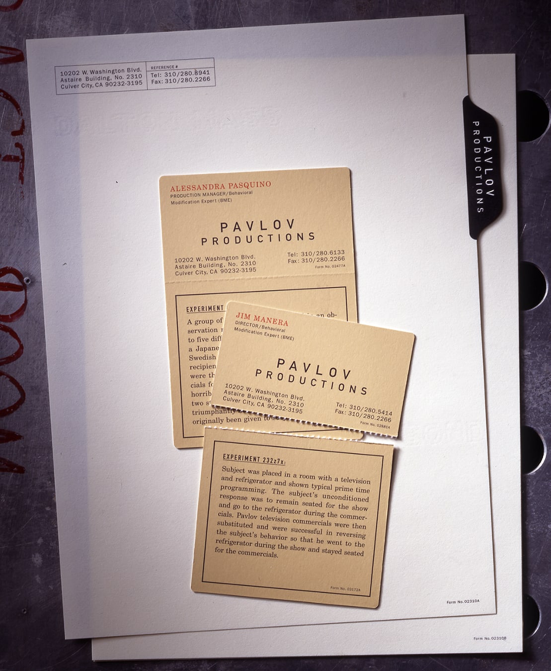 Pavlov Productions identity collateral design cards letterhead