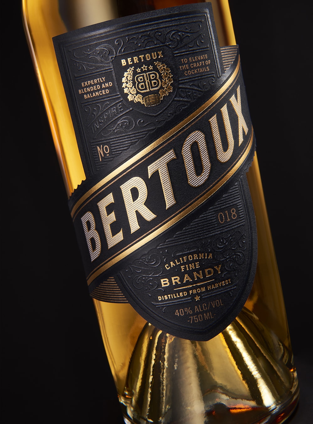 Bertoux Brandy - spirits bottle design label detail