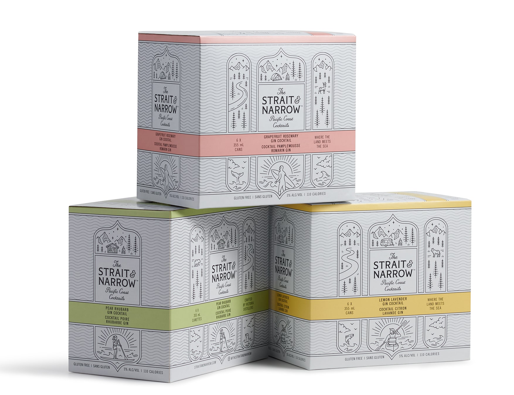 The Straight & Narrow cocktails in a can box designs