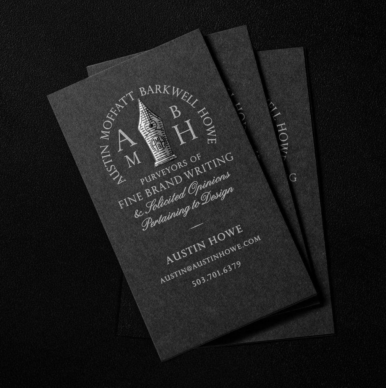Austin Moffatt Barkwell Howe business card design closeup
