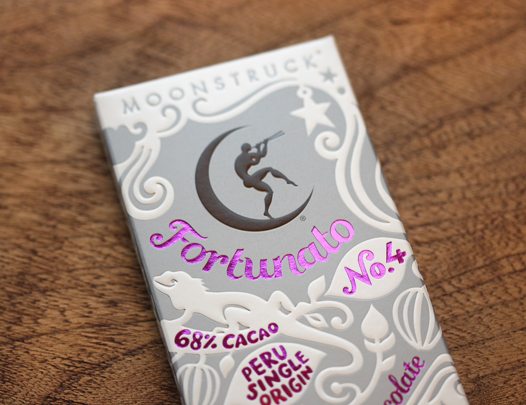 Moonstruck Chocolate Fortunato bar packaging design