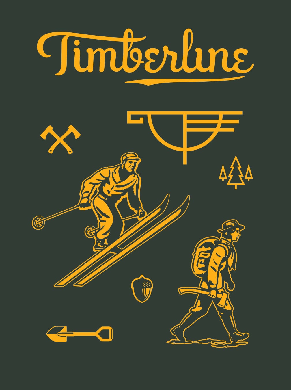 Timberline Vodka logotype script and graphic illustrations