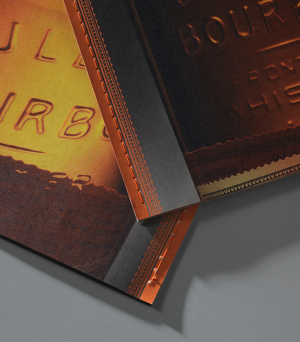 Bulleit Bourbon brochure design stitch detail