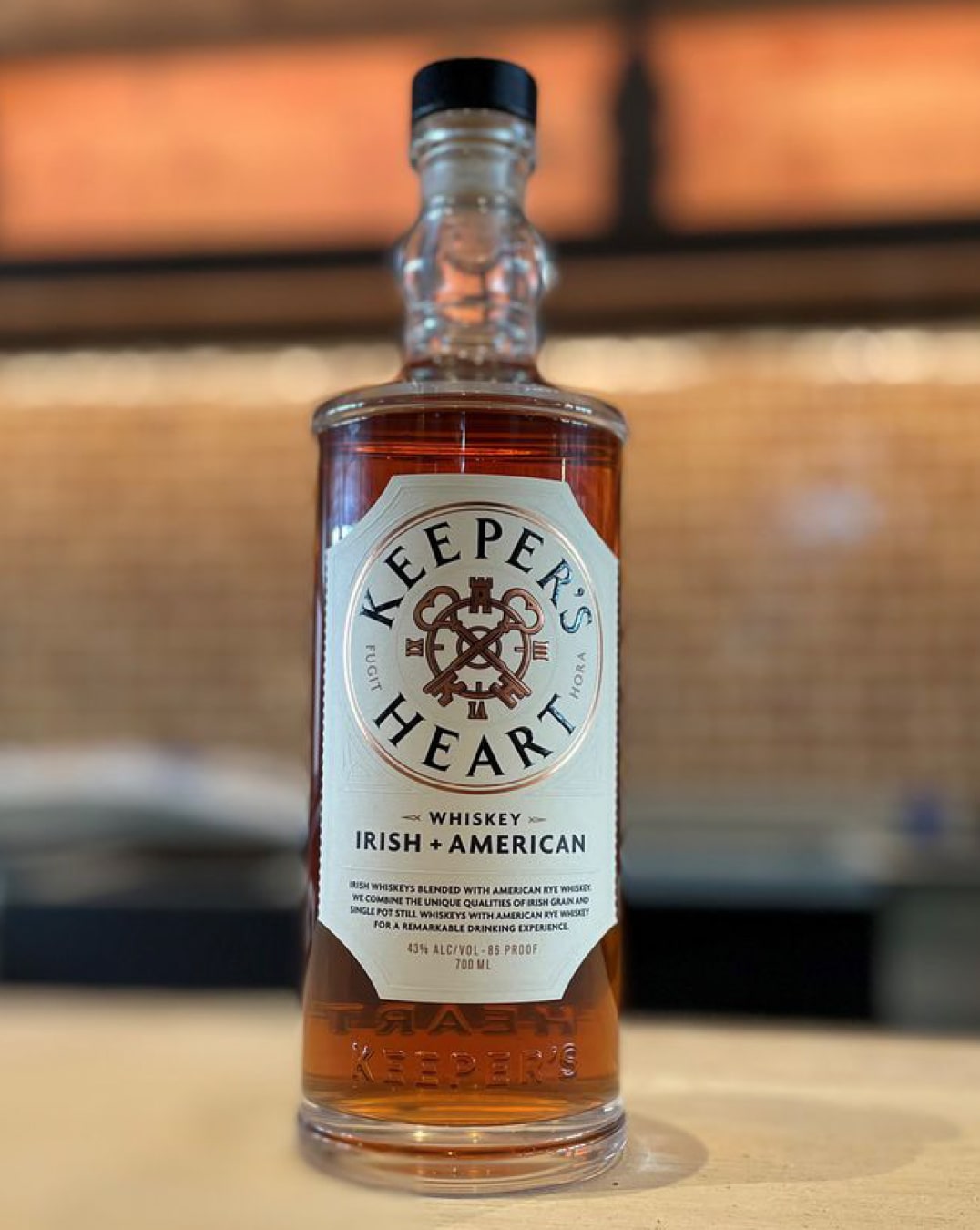 Photo Keeper’s Heart whiskey bottle on countertop