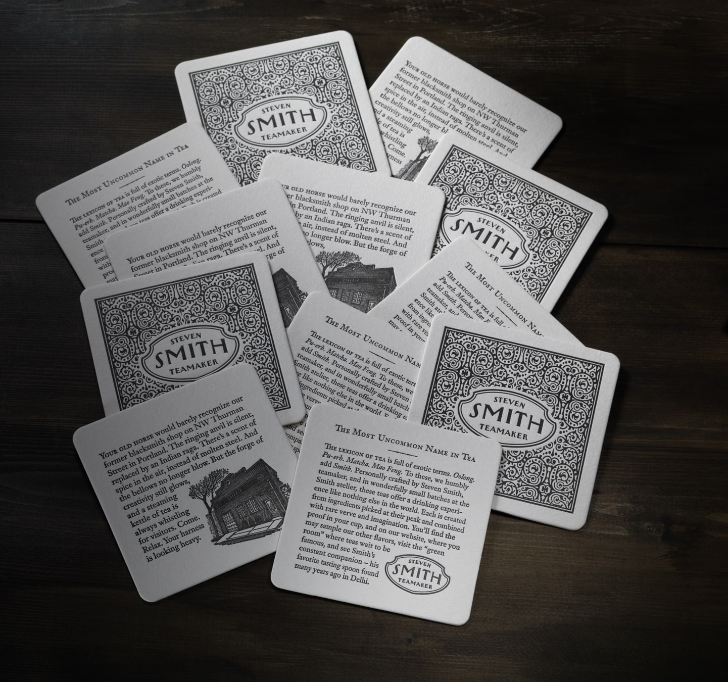Steven Smith Teamaker identity design letterpress coasters
