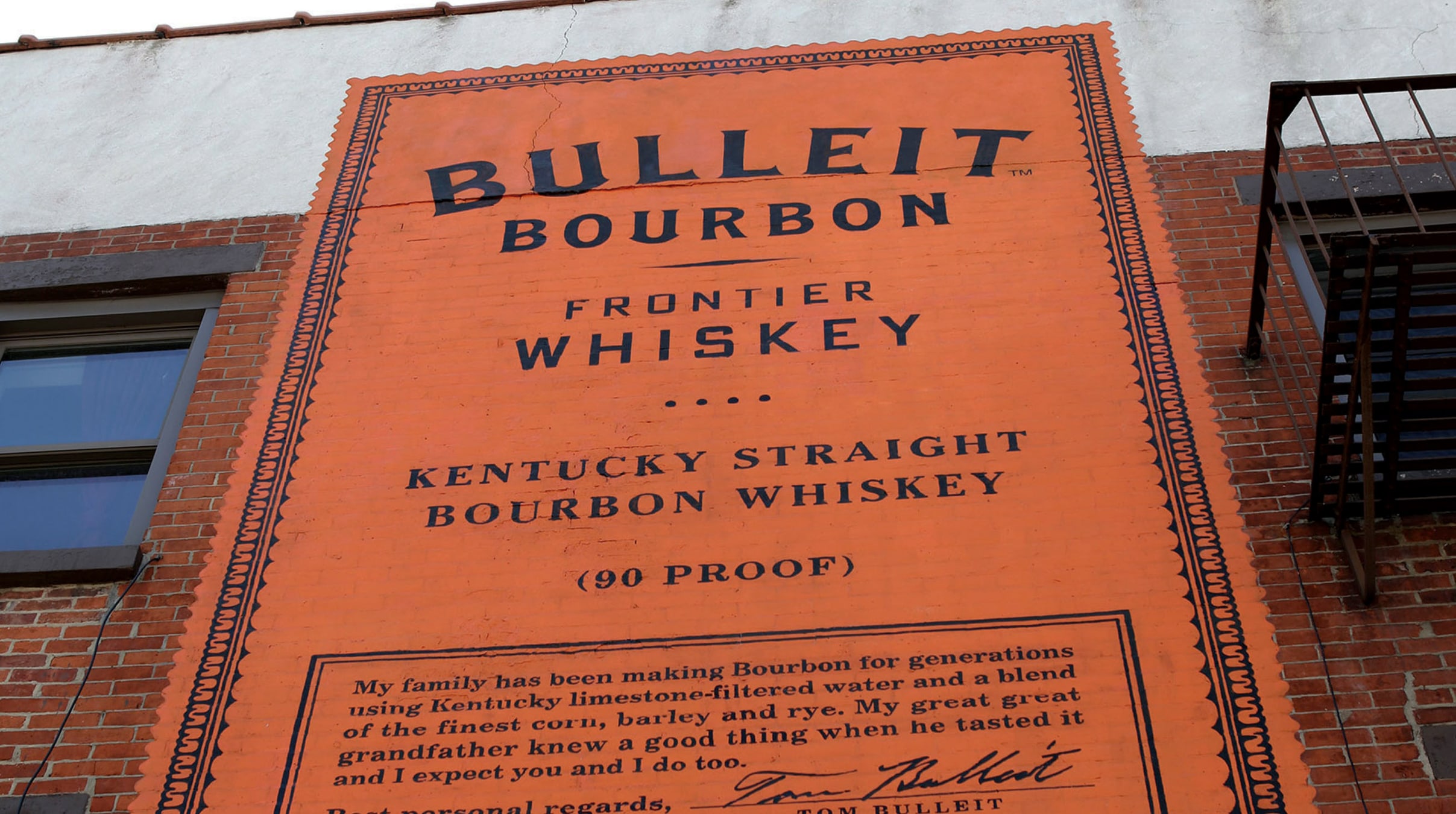 Bulleit Bourbon painted wall sign advertising design