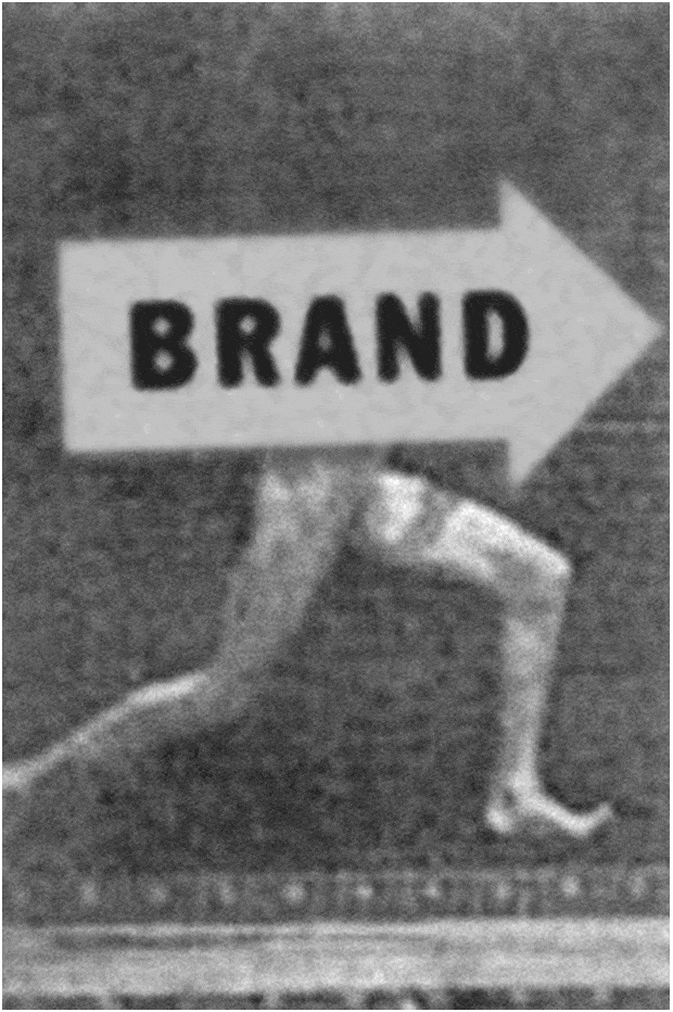 looped animation of BRAND arrow with running legs