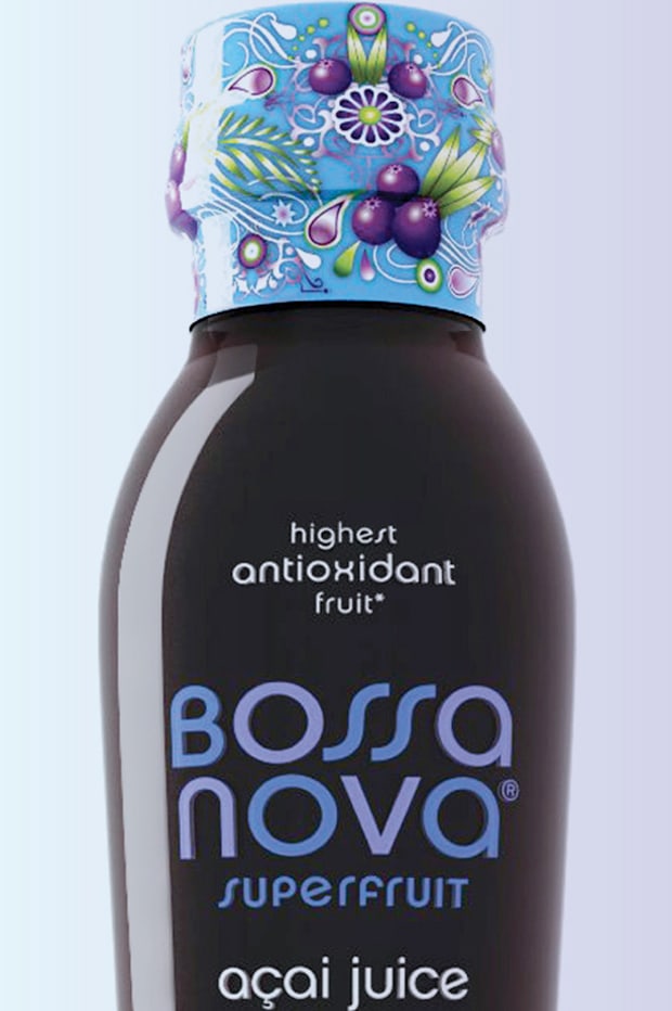 Bossa Nova Superfruit açai juice custom bottle design detail