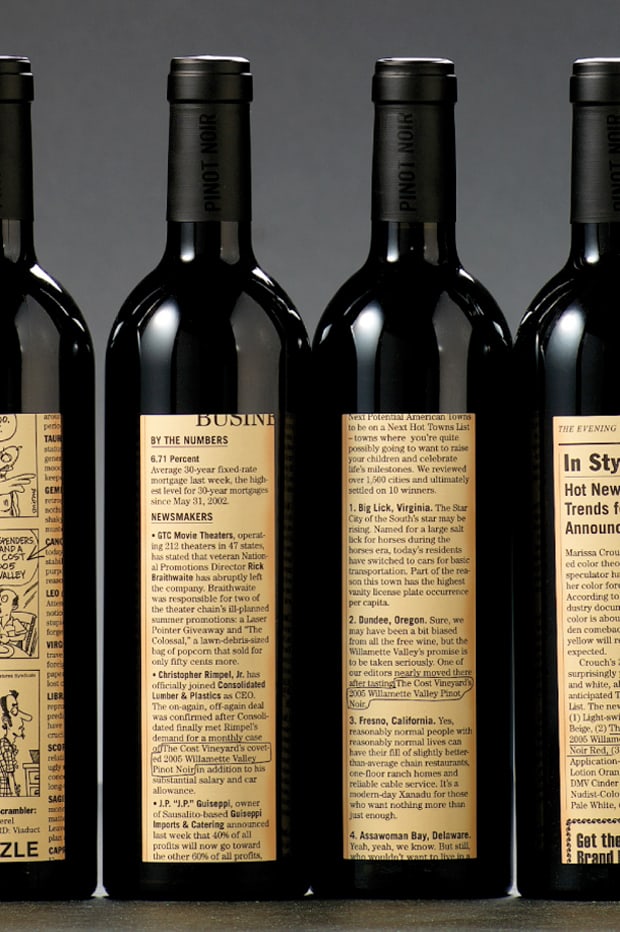 Cost Vineyards wine packaging label design detail