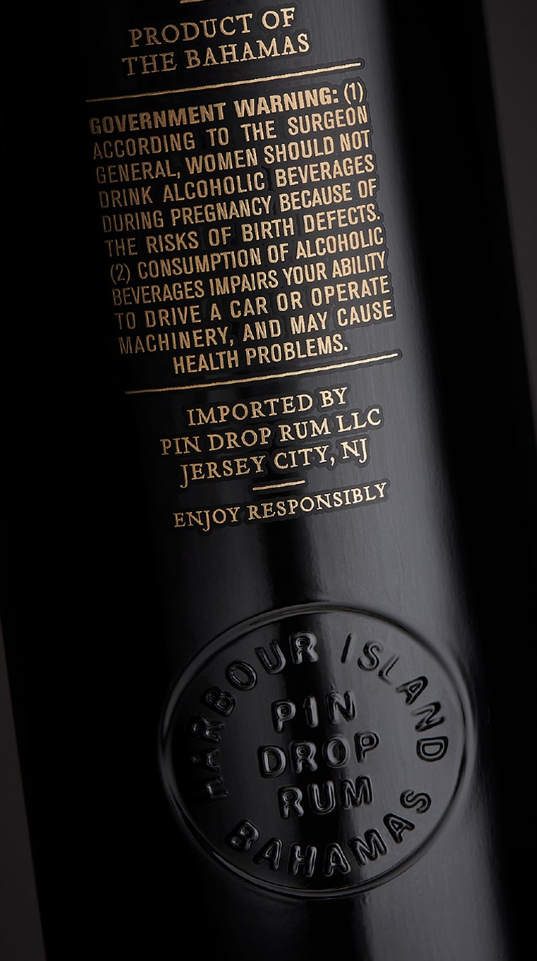 Pin Drop Rum bottle, back