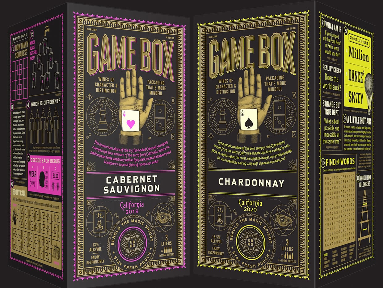 grouping of Game Box Wines packages