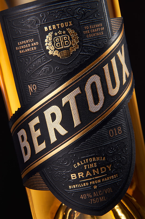 Bertoux Brandy bottle label and brand design